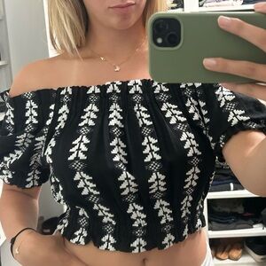 Elan Black and White Patterned Crop Top & Shorts